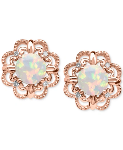 Macy's Opal (5/8 Ct. T.w.) And Diamond Accent Earrings In 14k Rose Gold