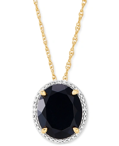Macy's Onyx & Cubic Zirconia Oval 18" Pendant Necklace In Sterling Silver & 14k Gold-plate In Gold Over Silver
