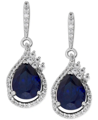 Macy's Lab-grown Sapphire (4-5/8 Ct. T.w.) And White Sapphire (1/2 Ct. T.w.) Drop Earrings In Sterling Silv In Silver