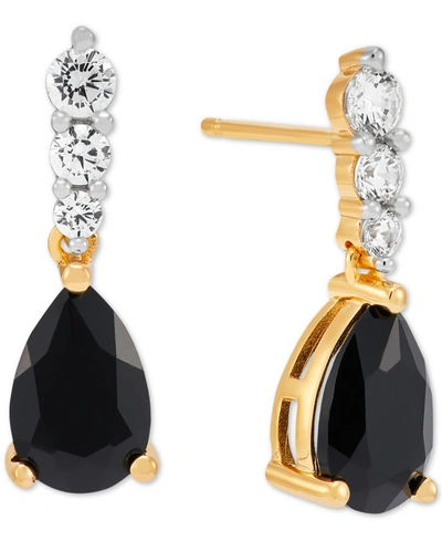 Macy's Onyx & Cubic Zirconia Drop Earrings In 14k Gold-plated Sterling Silver In Gold Over Silver