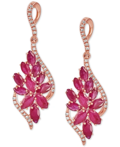 Macy's Sapphire (3-1/5 Ct. T.w.) & Diamond (1/4 Ct. T.w.) Floral Cluster Drop Earrings In 14k White Gold (a In K Rose Gold
