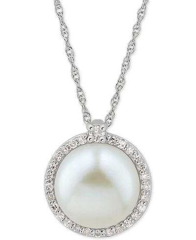 Honora Cultured Freshwater Pearl (8mm) & Diamond (1/10 Ct. T.w.) 18" Pendant Necklace In 14k Gold Or White In White Gold