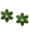 Macy's Ruby (1-1/10 Ct. T.w.) & White Topaz (1/10 Ct. T.w.) Flower Stud Earrings In 14k Gold-plated Sterlin In Emerald