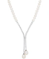 ARABELLA CULTURED FRESHWATER PEARL (5MM & 10 X 8MM) & CUBIC ZIRCONIA LARIAT NECKLACE IN STERLING SILVER, CREA