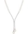 Arabella Cultured Freshwater Pearl (5mm & 10 X 8mm) & Cubic Zirconia Lariat Necklace In Sterling Silver, Crea In Silver