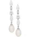 Arabella Cultured Freshwater Pearl (9 X 7mm) & Cubic Zirconia Drop Earrings In Sterling Silver, Created For M In Silver