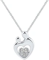 Macy's Diamond Heart Cluster Mother & Child Pendant Necklace (1/10 Ct. T.w.) In Sterling Silver In Sterling Silver