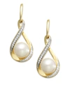 Macy's Cultured Freshwater Pearl (7mm) And Diamond (1/10 Ct. T.w.) Drop Earrings In 14k Gold In Yellow Gold
