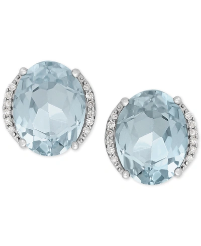 Macy's Aquamarine (3 Ct. T.w.) And Diamond Accent Stud Earrings In 14k White Gold