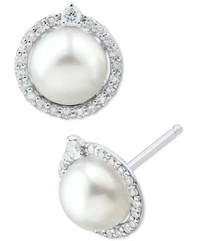 Honora Cultured Freshwater Pearl (6mm) & Diamond (1/6 Ct. T.w.) Halo Stud Earrings In 14k White Gold