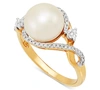 Macy's Cultured Freshwater Pearl (9mm) & Diamond (1/10 Ct. T.w.) In 10k Gold In Yellow Gold