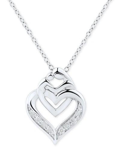 Macy's Diamond Mother & Child Interlocking Heart Pendant Necklace (1/10 Ct. T.w.) In Sterling Silver