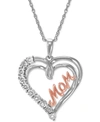 Macy's Diamond Heart Mom 18" Pendant Necklace (1/10 Ct. T.w.) In Sterling Silver And 14k Rose Gold-plate In Sterling Silver Rose Gold-plate