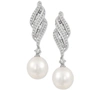 Arabella Cultured Freshwater Pearl (7mm) & Cubic Zirconia Drop Earrings In Sterling Silver, Created For Macy' In Silver