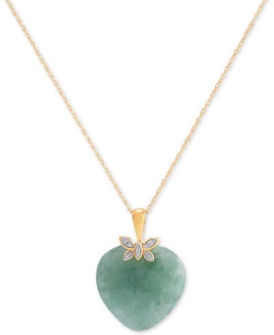 Macy's Jade (19mm) & Diamond Accent Heart 18" Pendant Necklace In 10k Gold
