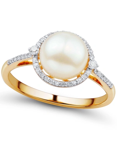 Honora Cultured Freshwater Pearl (8mm) & Diamond (1/6 Ct. T.w.) Ring In 14k Gold Or 14k White Gold In Yellow Gold