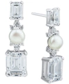 ARABELLA CULTURED FRESHWATER PEARL (6MM) & CUBIC ZIRCONIA DROP EARRINGS IN STERLING SILVER