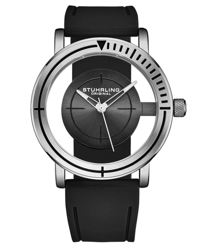 Stuhrling Men's Black Rubber Silicone Strap Watch 42mm In Gray