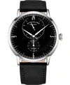 Stuhrling Men's Black Genuine Leather Strap Watch 42mm In Black