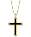 EFFY COLLECTION EFFY MEN'S ONYX & DIAMOND (1/10 CT. T.W.) CROSS 22" PENDANT NECKLACE IN 14K GOLD