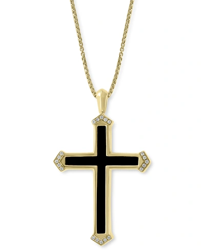 Effy Collection Effy Men's Onyx & Diamond (1/10 Ct. T.w.) Cross 22" Pendant Necklace In 14k Gold In Yellow Gold