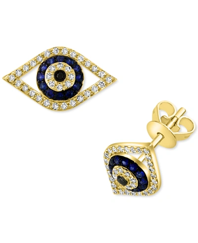 Effy Collection Effy Sapphire (1/6 Ct. T.w.) & Diamond (1/5 Ct. T.w.) Evil Eye Stud Earrings In Yellow Gold