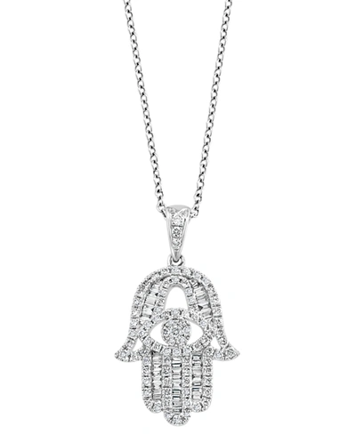 Effy Collection Effy Diamond Hamsa Hand 18" Pendant Necklace (1/2 Ct. T.w.) In 14k White Gold