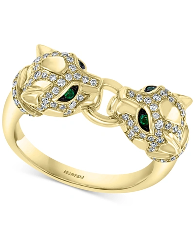 Effy Collection Effy Diamond (3/8 Ct. T.w.) & Emerald Accent Panther Head Ring In 14k Gold In Yellow Gold