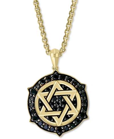 Effy Collection Effy Men's Black Diamond Star Of David Ship's Wheel 22" Pendant Necklace (5/8 Ct. T.w.) In 14k Gold In Yellow Gold