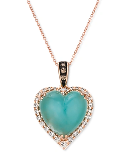 Le Vian Chocolatier Aquaprase & Diamond (1/3 Ct. T.w.) Heart 18" Pendant Necklace In 14k Rose Gold