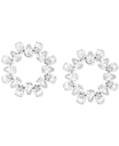 Swarovski Silver-tone Crystal Circle Stud Earrings In White