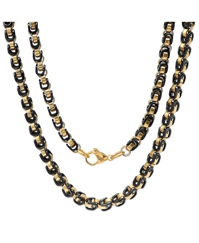 Steeltime Men's Black Ip And 18k Gold Plated Stainless Steel 24" Byzantine Chain Necklaces In Two Tone