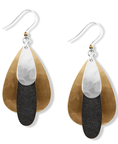 Lucky Brand Tri-tone Hammered Paddle Drop Earrings