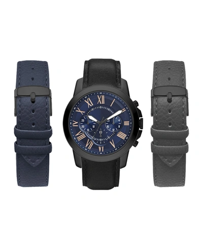 American Exchange Men's Analog Black Strap Watch 44mm With Black, Gray And Navy Interchangeable Straps Set In Black/gray/navy