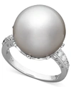 Macy's 14k White Gold Ring, Cultured South Sea Pearl (14mm) And Diamond (1/5 Ct. T.w.) Ring