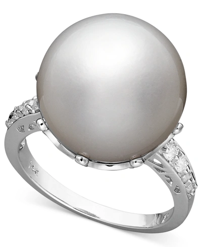 Macy's 14k White Gold Ring, Cultured South Sea Pearl (14mm) And Diamond (1/5 Ct. T.w.) Ring