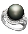 Macy's 14k White Gold Ring, Cultured Tahitian Pearl (12mm) And Diamond (5/8 Ct. T.w.) Ring