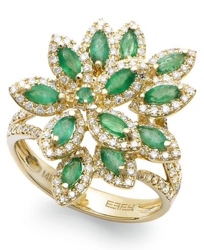 Effy Collection Brasilica By Effy Emerald (1-1/16 Ct. T.w.) And Diamond (5/8 Ct. T.w.) Flower Ring In 14k Gold Or 14 In Emerald,yellow Gold