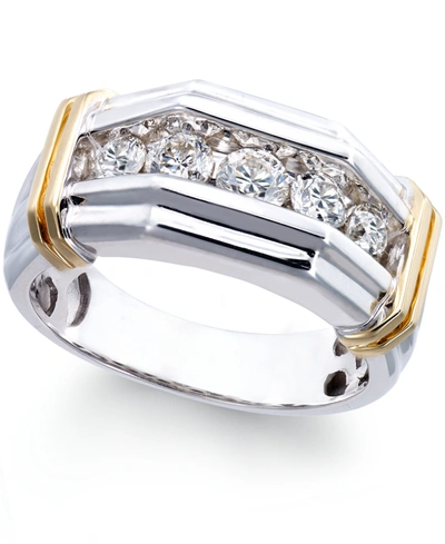 Macy's Men's Diamond (1 Ct. T.w.) Ring In 10k White And Yellow Gold In White Gold