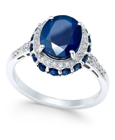 Macy's Blue Sapphire (4 Ct. T.w.) And White Sapphire (1/3 Ct. T.w.) Oval Ring In 10k White Gold
