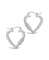 Sterling Forever Rhodium Plated Cz Heart Carabiner Hoops In Silver