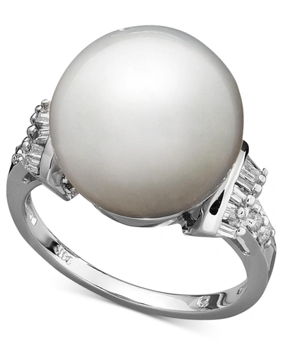 Macy's 14k White Gold Ring, Cultured South Sea Pearl (13mm) And Diamond (1/4 Ct. T.w.) Ring