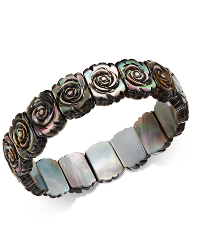 Macy's Black Mother-of-pearl Rose Carved Stretch Bracelet In Silver
