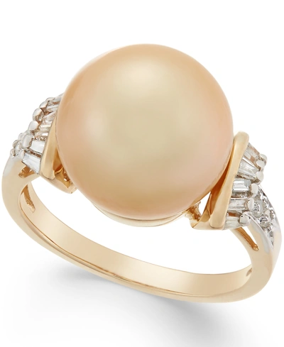 Macy's Cultured Golden South Sea Pearl (12mm) And Diamond (1/4 Ct. T.w.) Ring In 14k Gold In Yellow Gold
