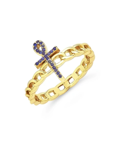 Sterling Forever Women's Cubic Zirconia Ankh Chain Link Ring In Gold