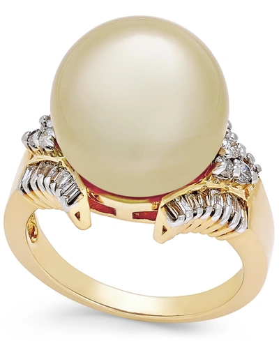 Macy's Cultured Golden South Sea Pearl (13mm) And Diamond (1/2 Ct. T.w.) Statement Ring In 14k Gold In Yellow Gold