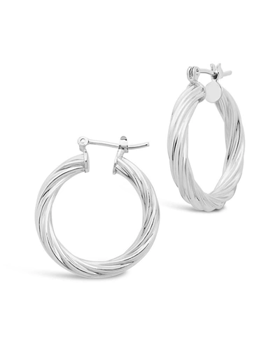 Sterling Forever Women's Twisted Hollow Hoop Earrings In Silver