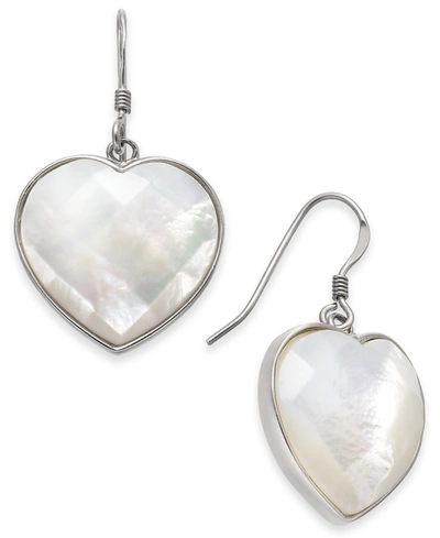Macy's Mother-of-pearl Heart Drop Earrings In Sterling Silver
