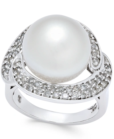 Macy's Cultured South Sea Pearl (13mm) And Diamond (5/8 Ct. T.w.) Ring In 14k White Gold