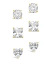 Sterling Forever Women's Statement Cubic Zirconia Stud Earrings Set, Pack Of 3 In K Gold Plated